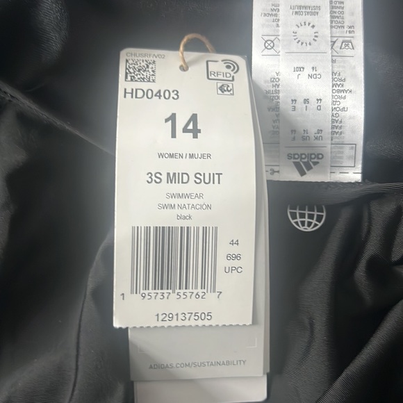 Adidas Women's MID 3-STRIPES black and white SWIMSUIT size 14 - Picture 6 of 6